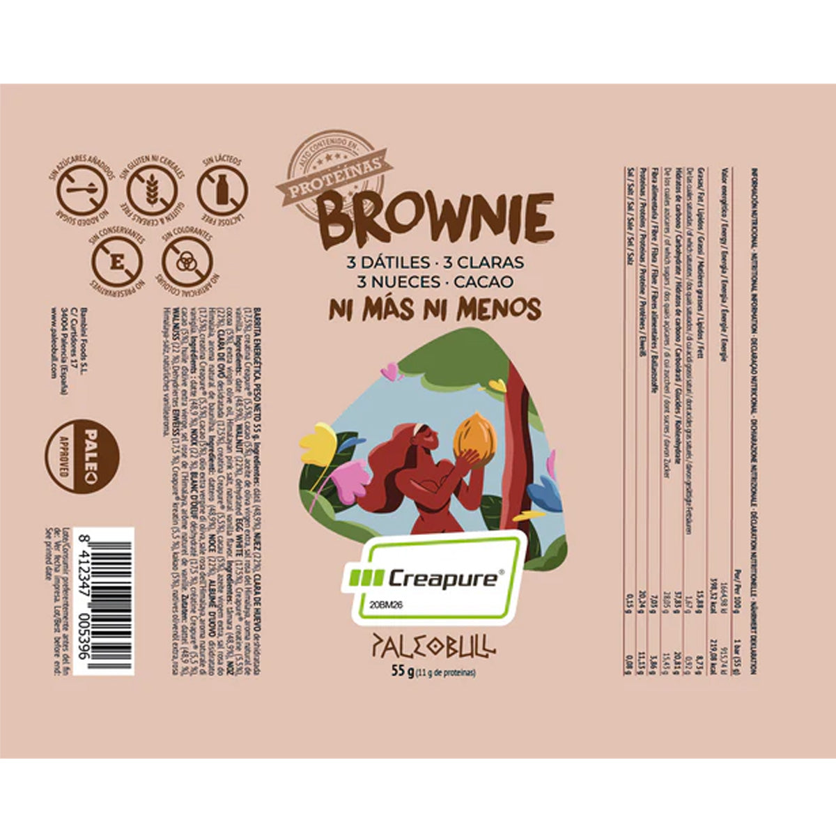 6er-Pack Brownie-Riegel, Paleobull, 55 g