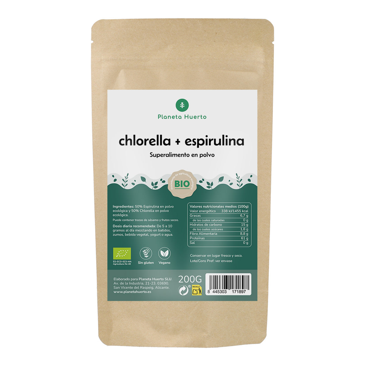 Chlorella + spirulina w proszku Planeta Huerto 200 g