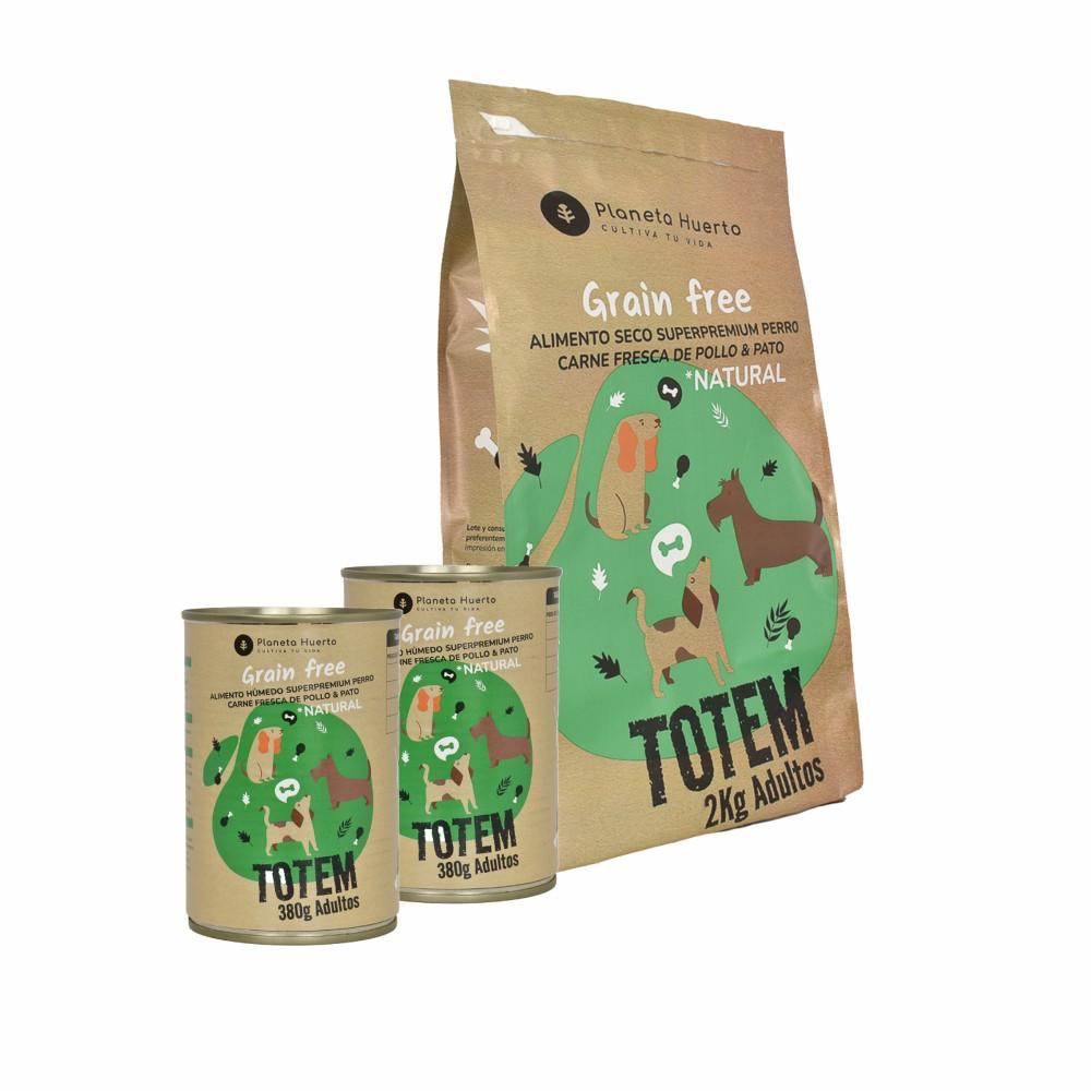 Pack Foder + Våtfoder för hundar Superpremium Kyckling & Anka Planeta Huerto (2 kg + 2 st)