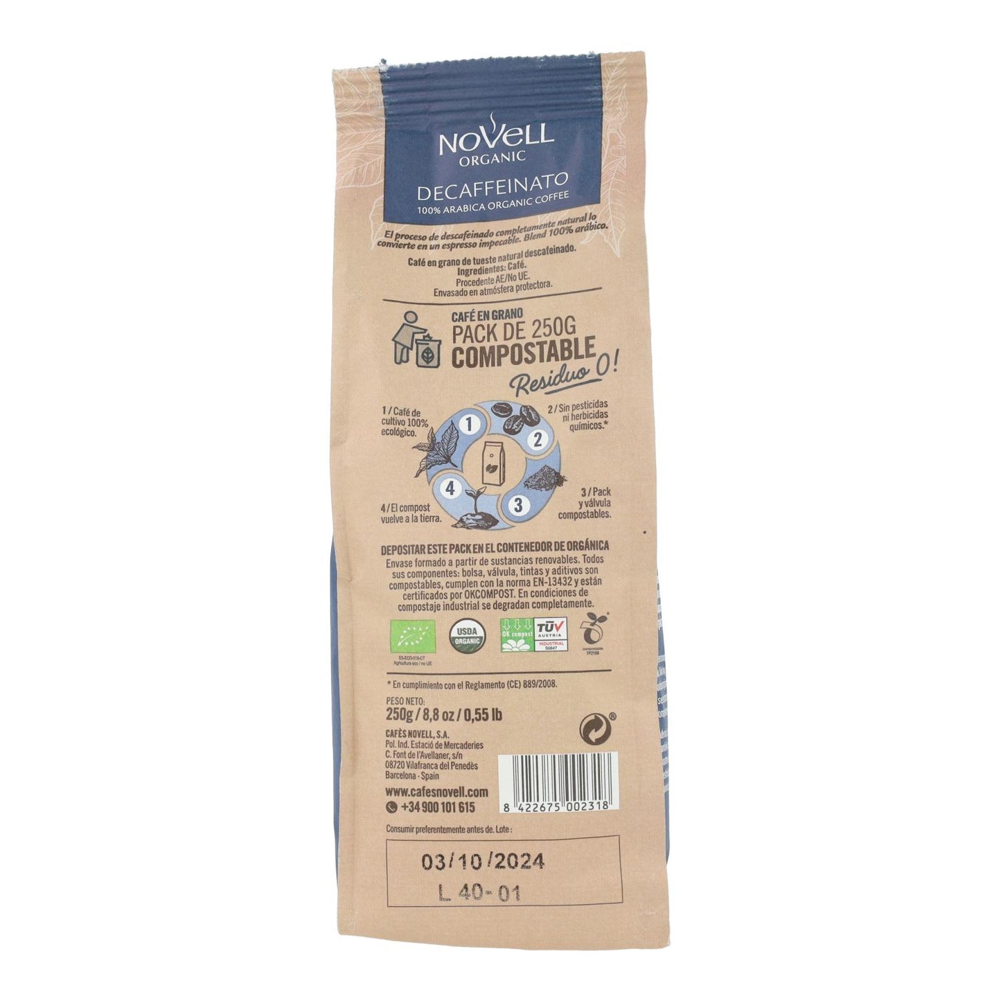 Organic Decaffeinated Coffee Beans 250 g