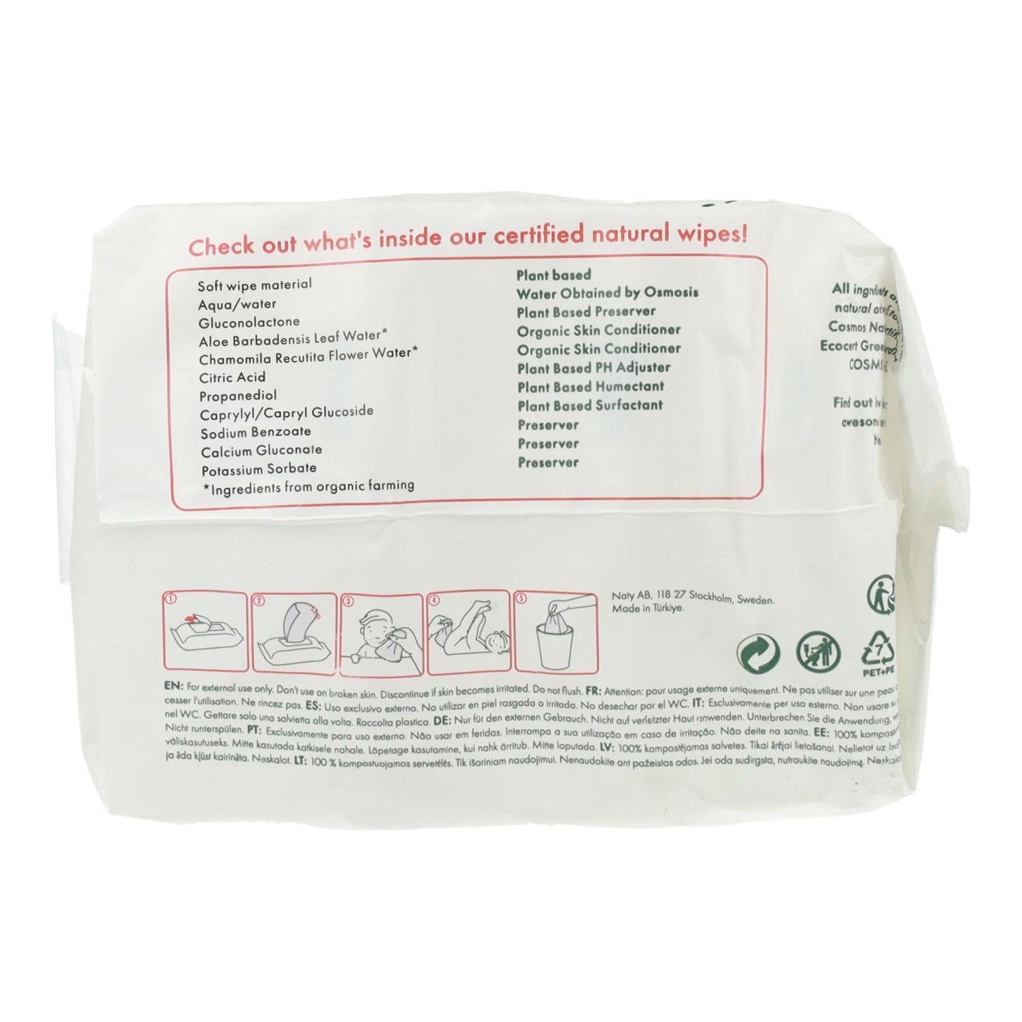 Pack of 3 Naty Compostable Wipes 3x56 pcs