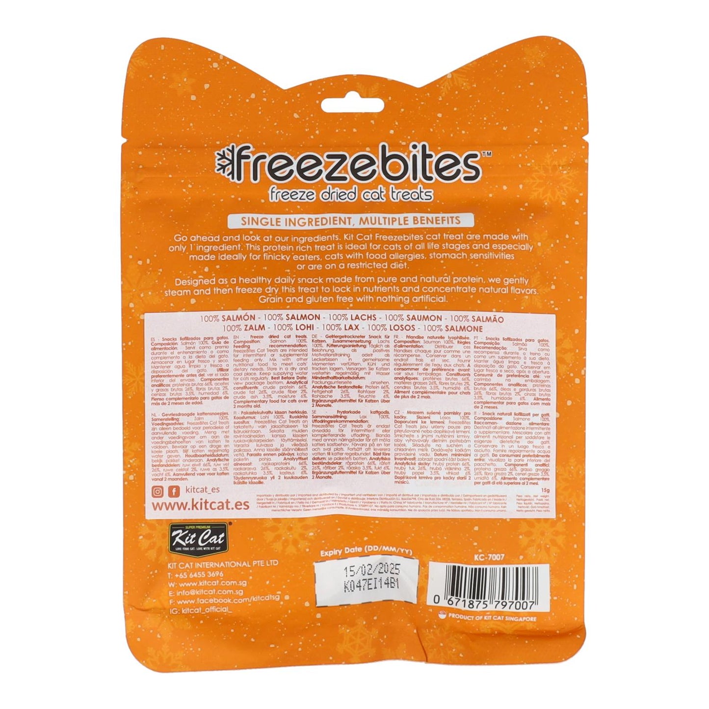 Kit Cat FreezeBites - Salmone 15 g Snack liofilizzato naturale per gatti
