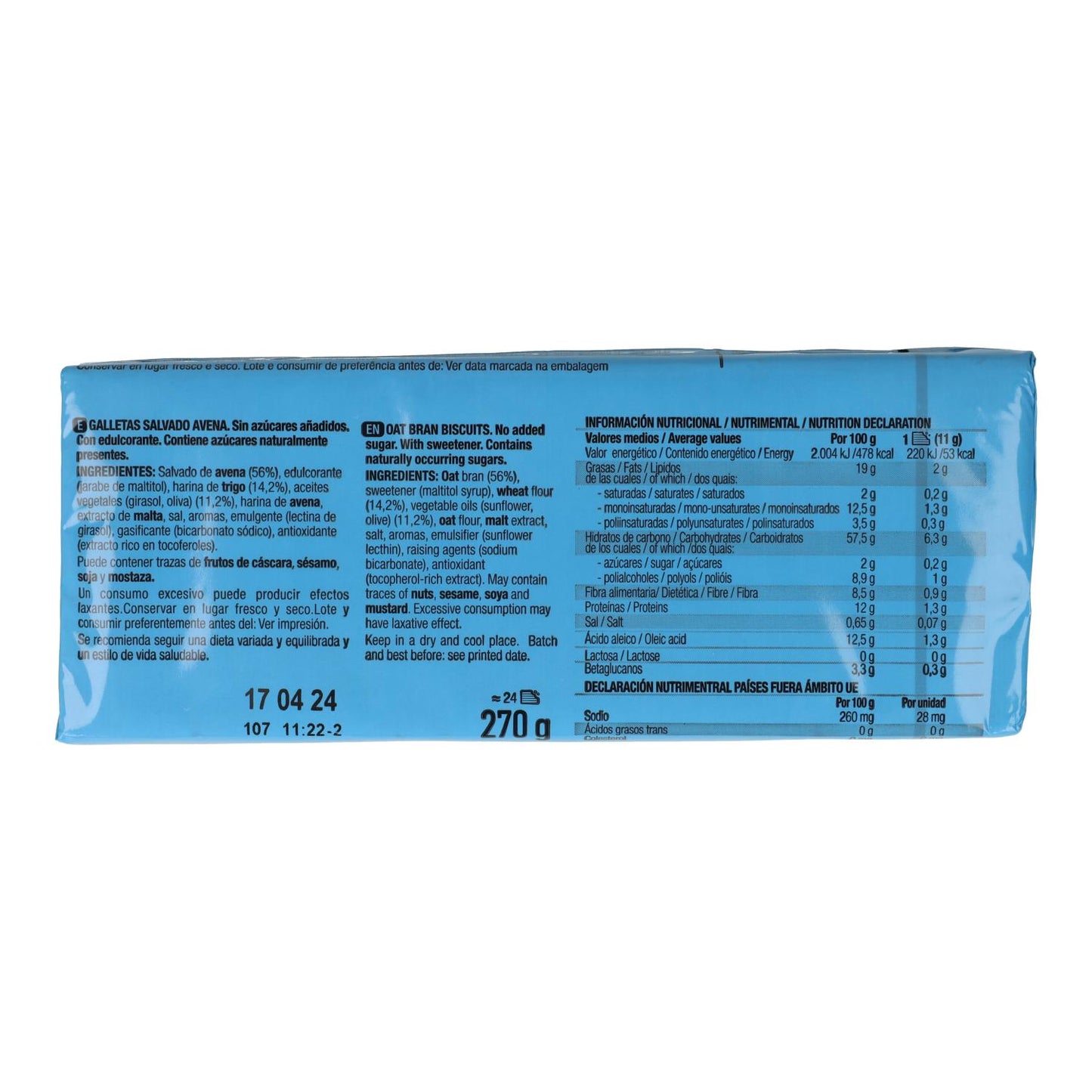 Biscuits à l'avoine et au son 0 % sucres Santiveri 270 g