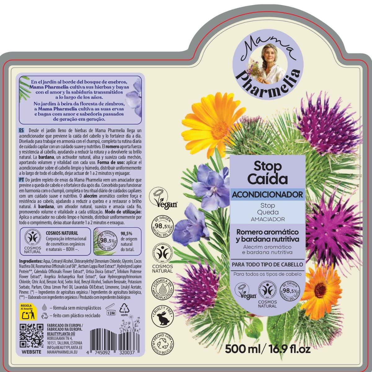 Stop Hair Loss Conditioner with Aromatic Rosemary and Nourishing Burdock, Mama Pharmelia, 500 ml