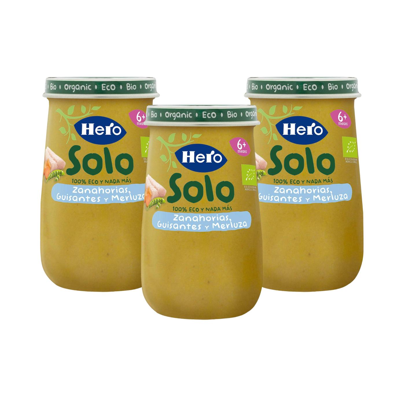 Pack promo 3x petits pots de petits pois et merlu bio Hero Baby 190 g