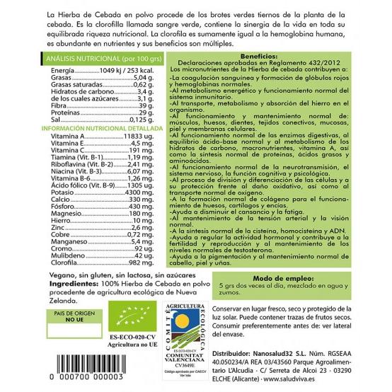 Gerstenkrautpulver ECO 125 g, Salud Viva