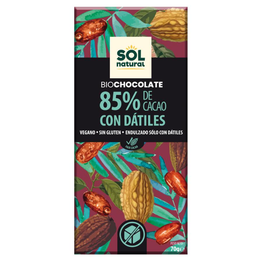 Veganistische chocoladereep 85% cacao en dadels Bio Sol Natural 70 g