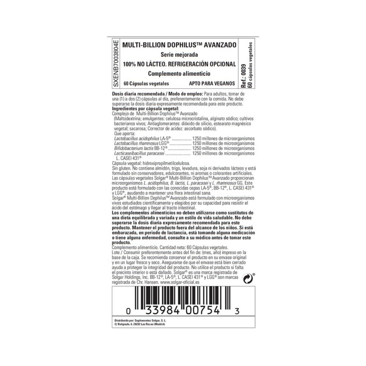 Multi-Billion Dophilus Avanzado Solgar 60 capsules