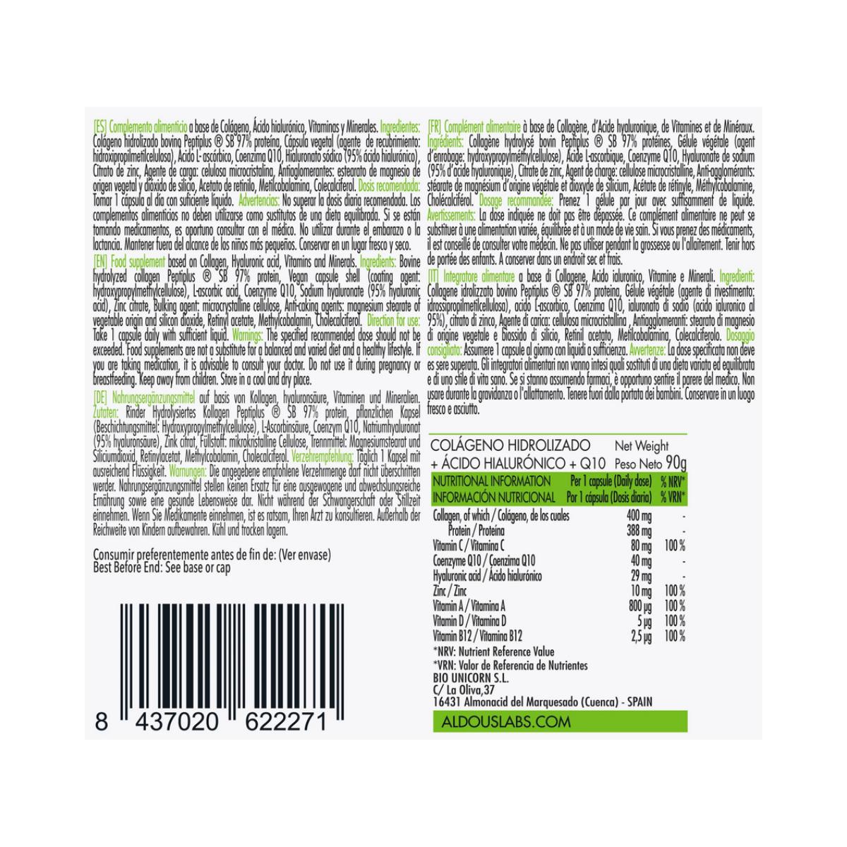Hydrolysiertes Kollagen + Hyaluronsäure + Coenzym Q10 + Vitamine + Zink, 120 Kapseln Aldous Labs