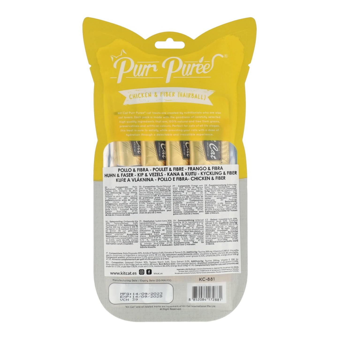 Kit Cat PurrPuree - Poulet et fibres 60 g Snack crémeux pour chats