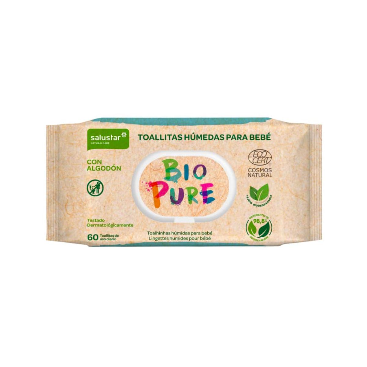 Zestaw 3x biodegradowalne chusteczki nawilżane dla niemowląt Biopure Salustar 60 szt.