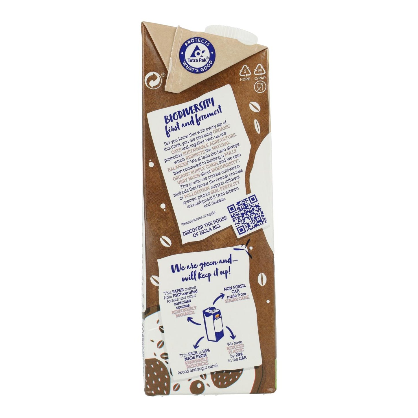 Boisson BIO Avoine et Cacao sans sucres ajoutés Isola Bio 1 L