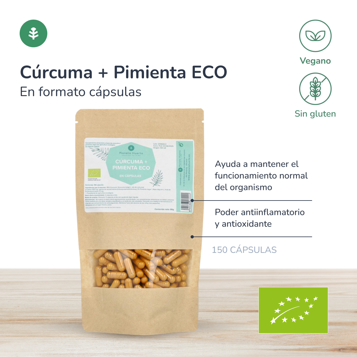 Curcuma Bio + Poivre Bio Planeta Huerto 150 gélules