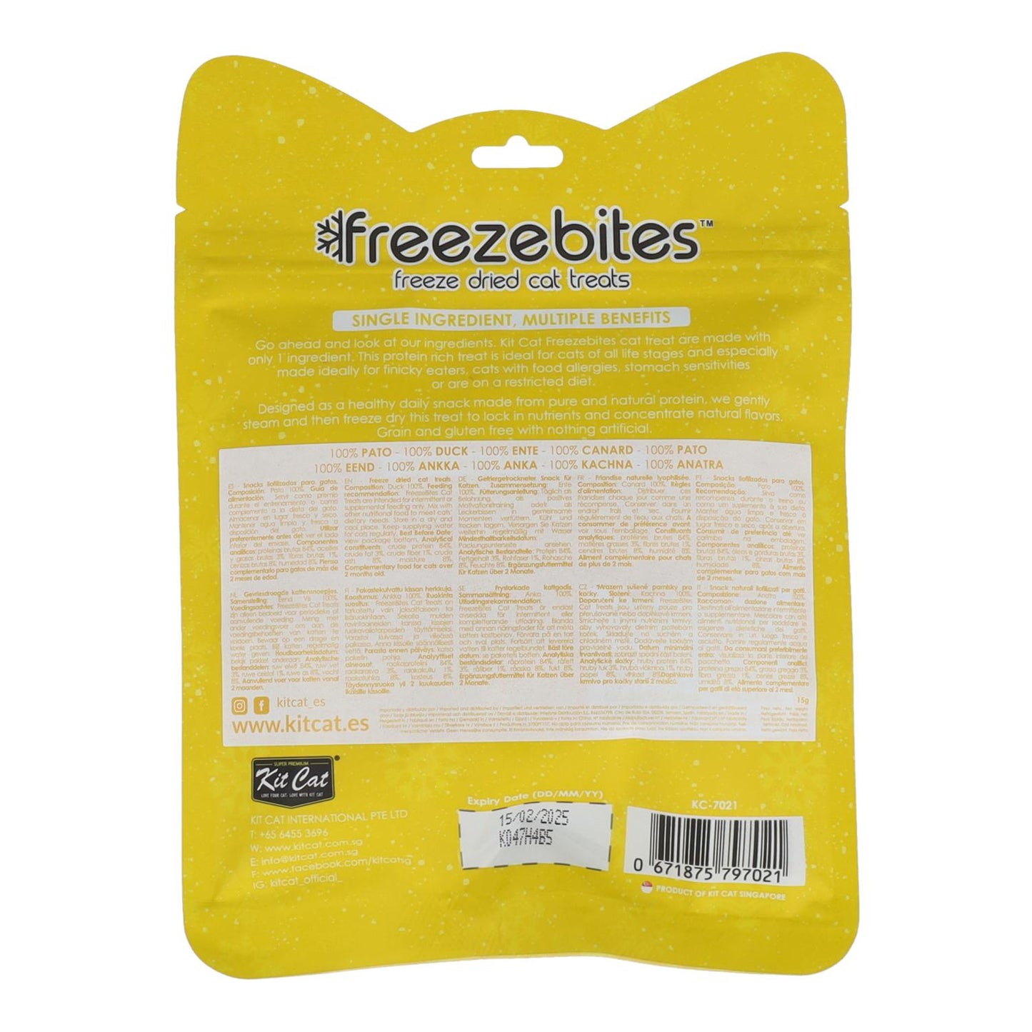Kit Cat FreezeBites - Anka 15 g Naturligt frystorkat snacks för katter