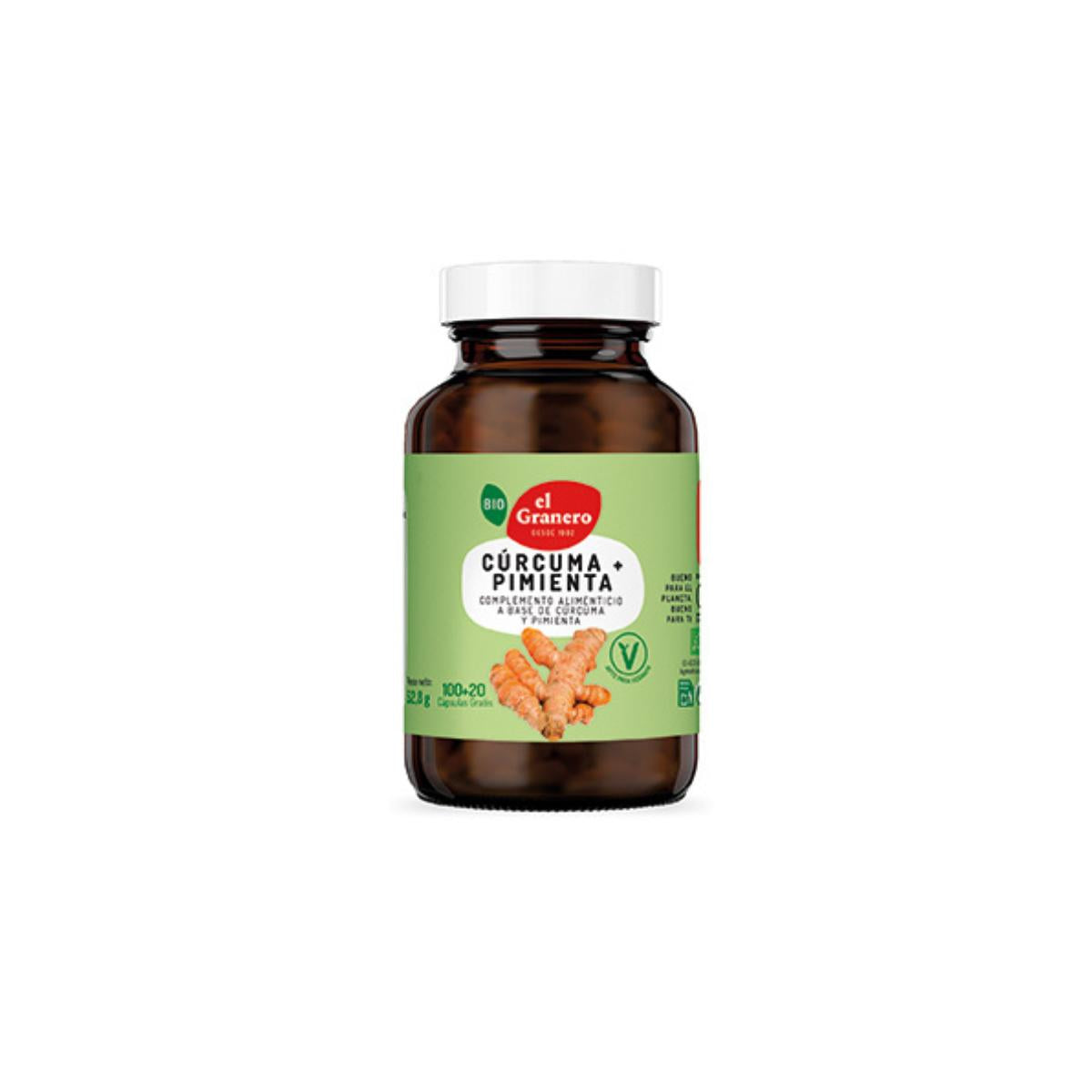 Curcuma e pepe BIO El Granero, 120 capsule