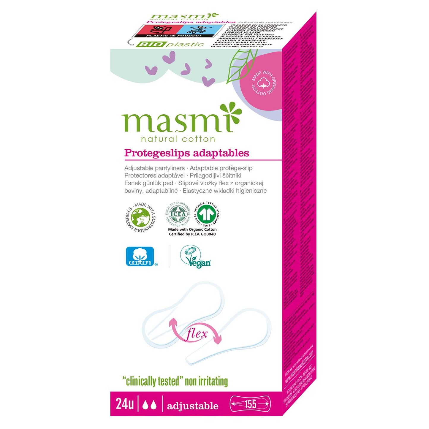 Flex adaptable panty liner, thong/normal, ECO cotton, Masmi, 24 units