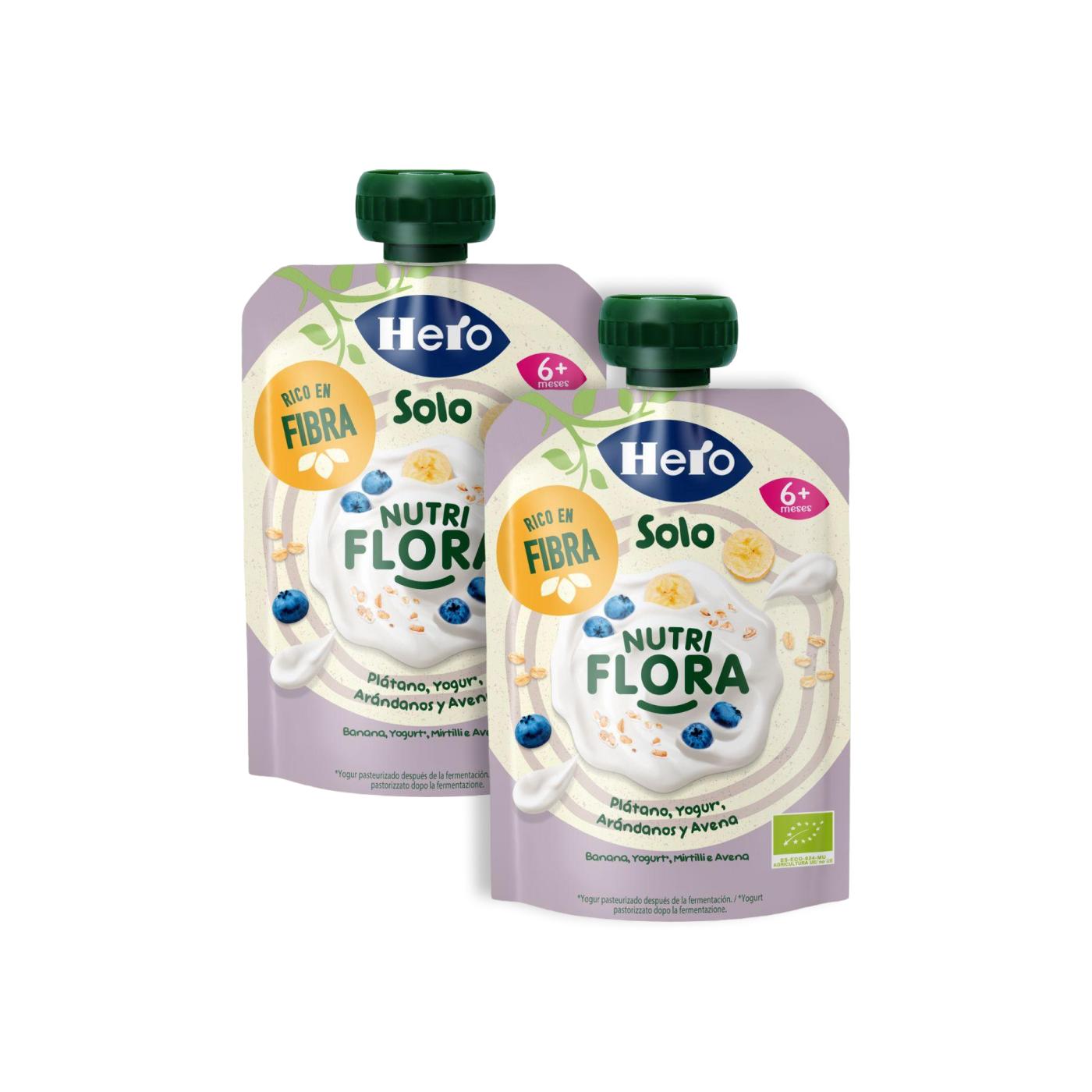 Promotional pack of 2x Nutri Flora sachets in banana, blueberry, yoghurt and oat flavour, 100 g Hero Solo