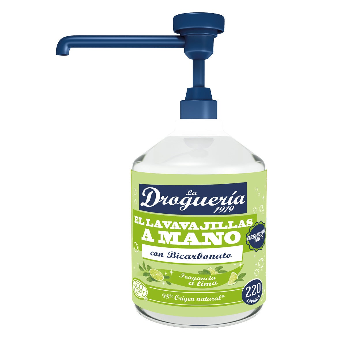 Hand dishwashing liquid diluted with bicarbonate, lime fragrance, dispenser LA DROGUERIA 1919 500 ml