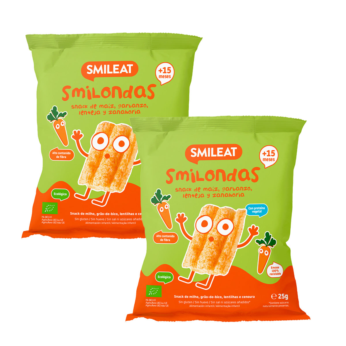 Pack of 2 Smilondas Snacks with Corn, Chickpeas, Lentils and Carrots, Eco, Smileat, 25 g