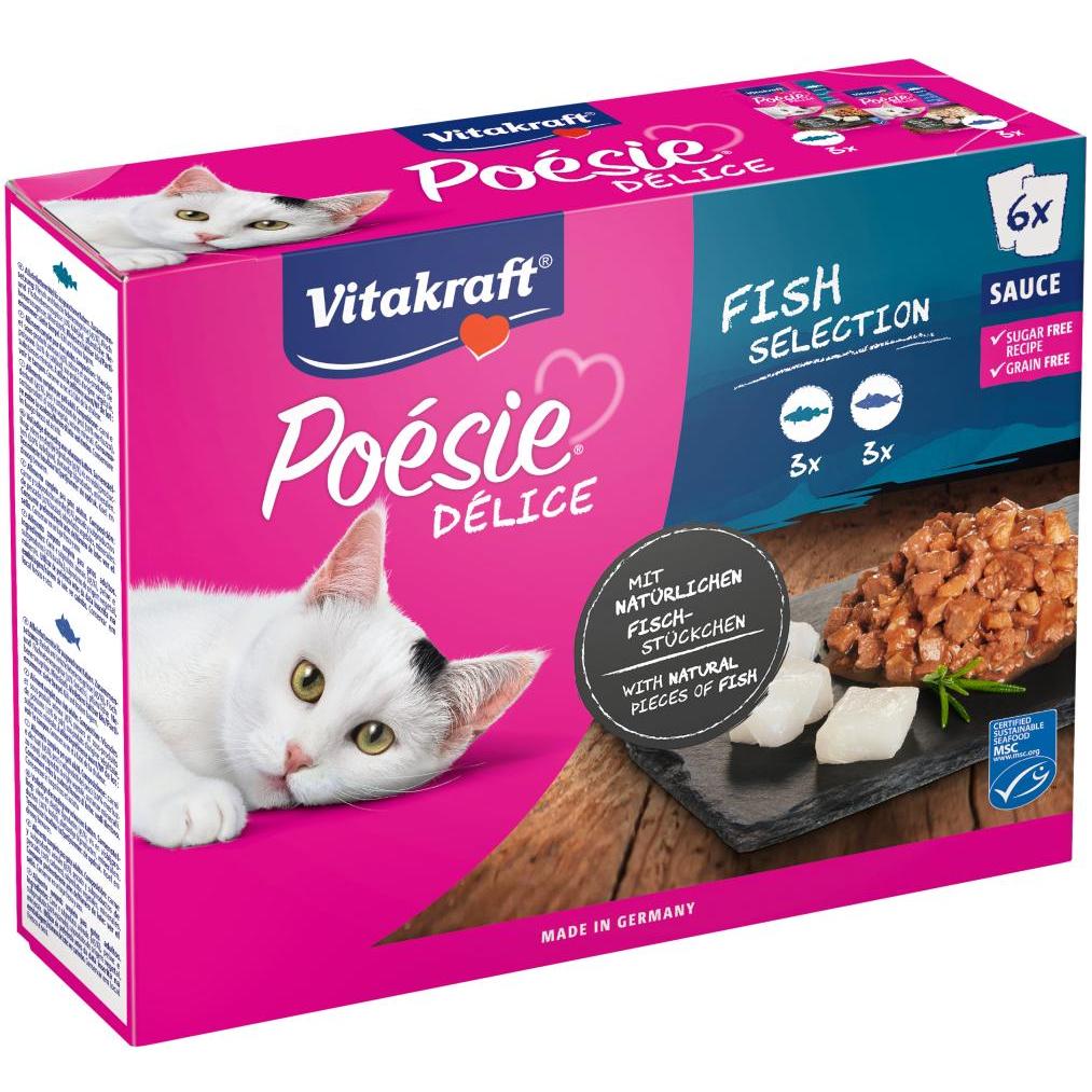 Vitakraft MULTIPACK Poésie Deli Fish Sauce 6 x 85 g (3 units pollock + 3 units cod) wet cat food