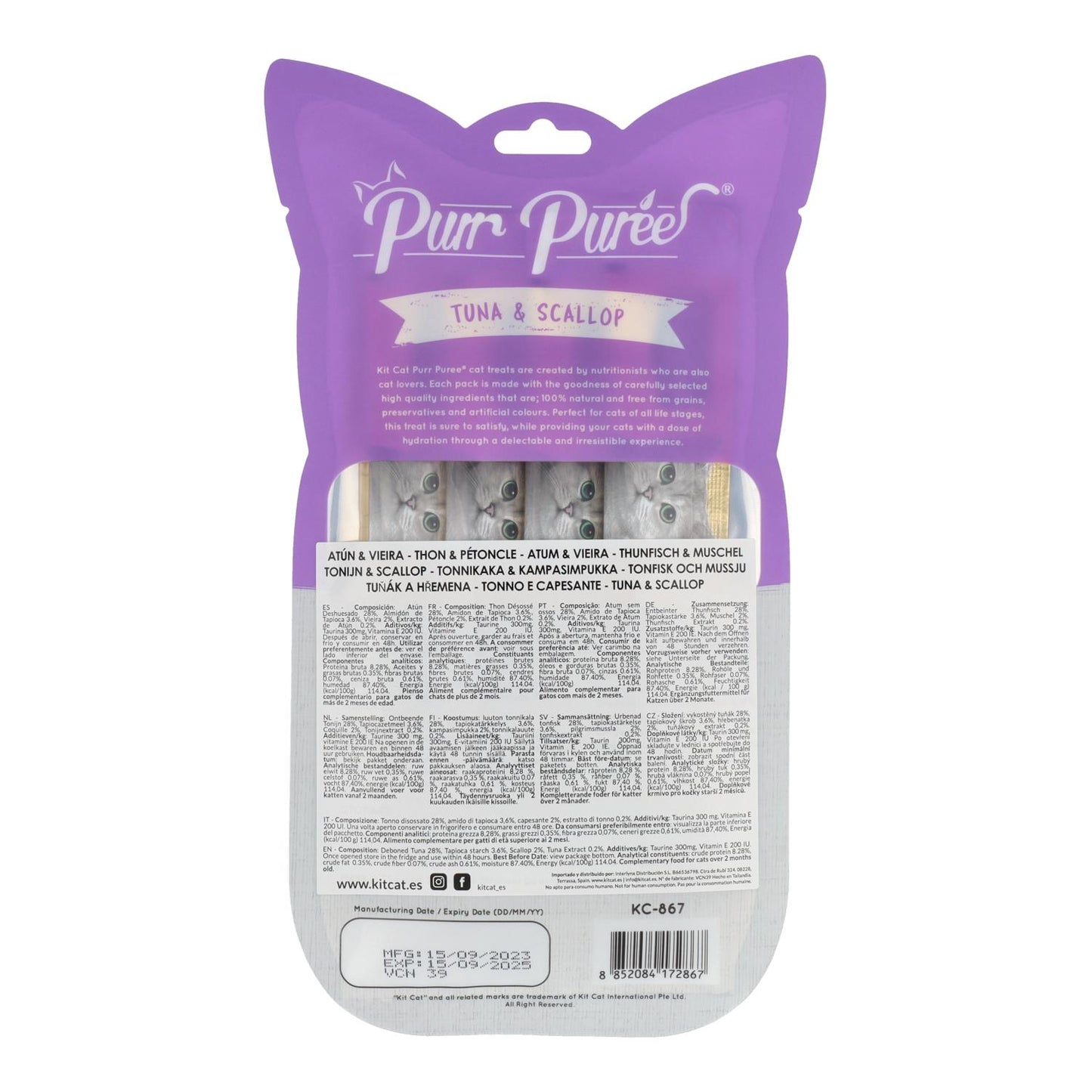 Kit Cat PurrPuree – Thunfisch und Jakobsmuscheln 60 g Cremiger Snack für Katzen