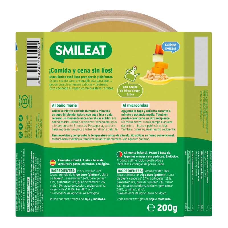 Små tallrikar med makaroner och grönsaker från trädgården ECO (från 15 månader) Smileat 200 g