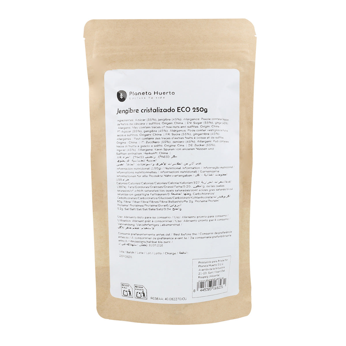Ingefära, kristalliserad ECO Planeta Huerto 250 g