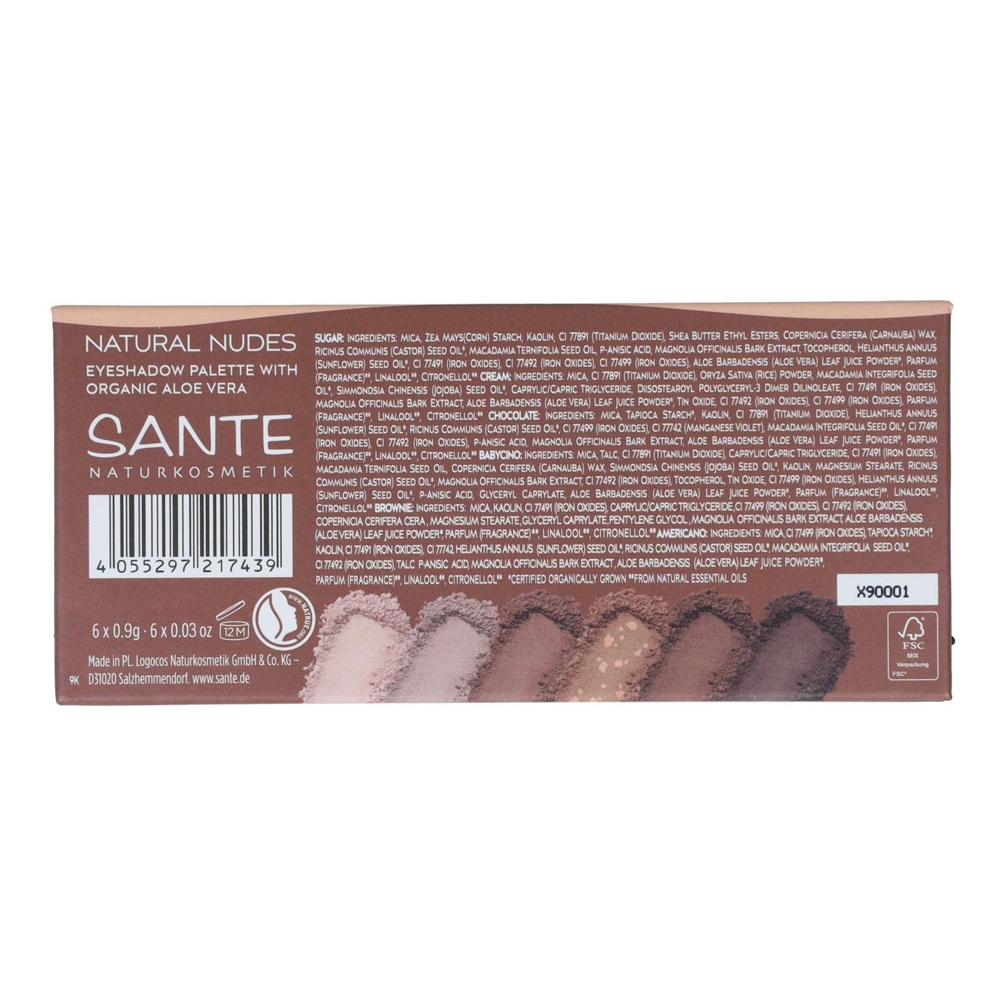 CIENIE DO POWIEK PALETA 6 KOLORÓW NATURAL NUDES Sante 1 g