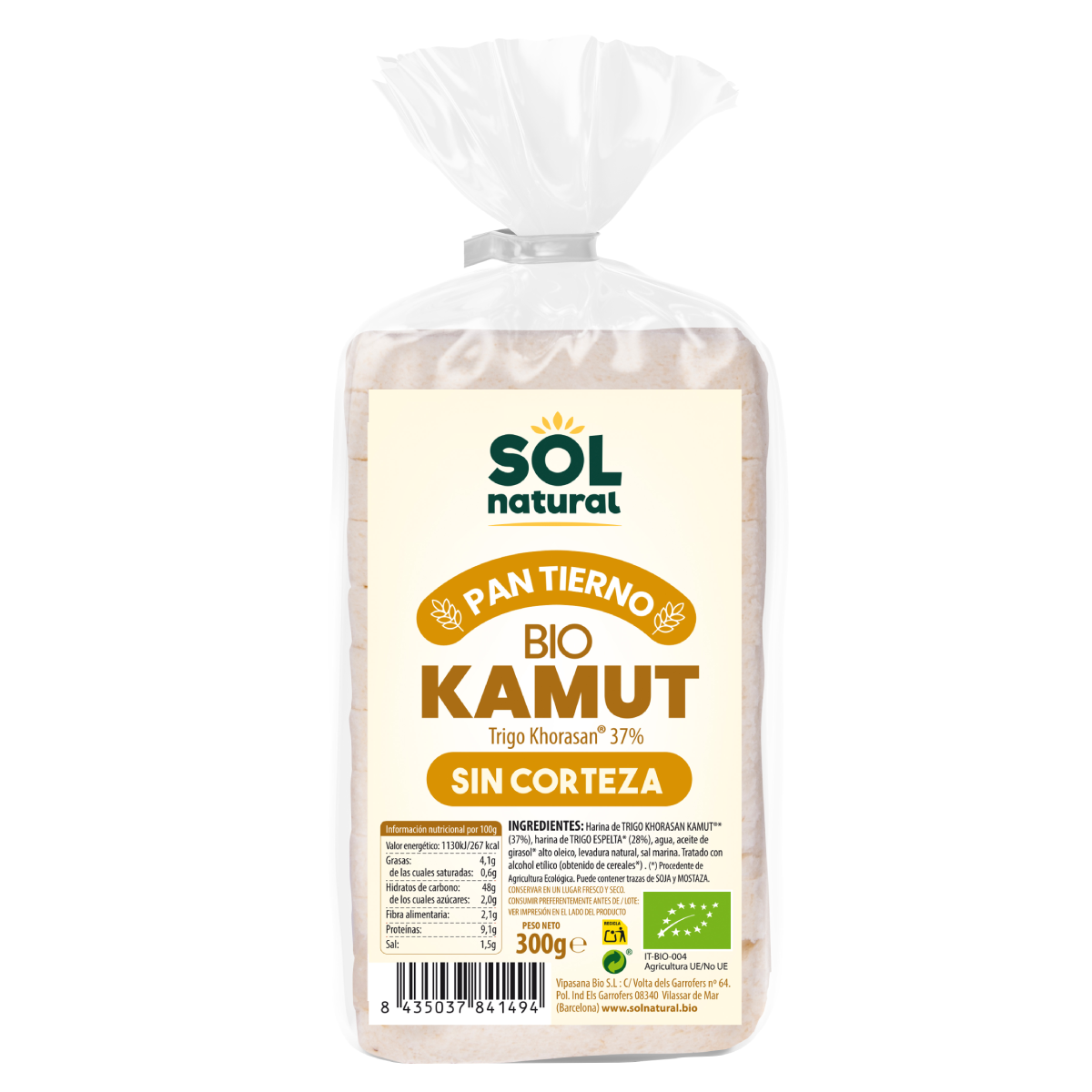 Kamut-Toastbrot ohne Kruste Bio Sol Natural 300 g