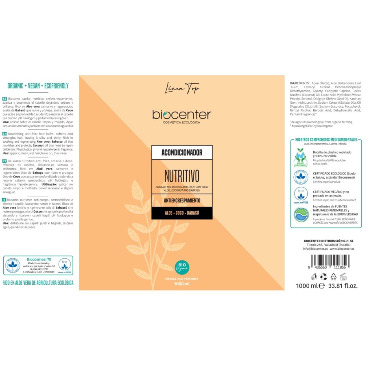 Top Organic nourishing anti-frizz conditioner 1 litre Biocenter