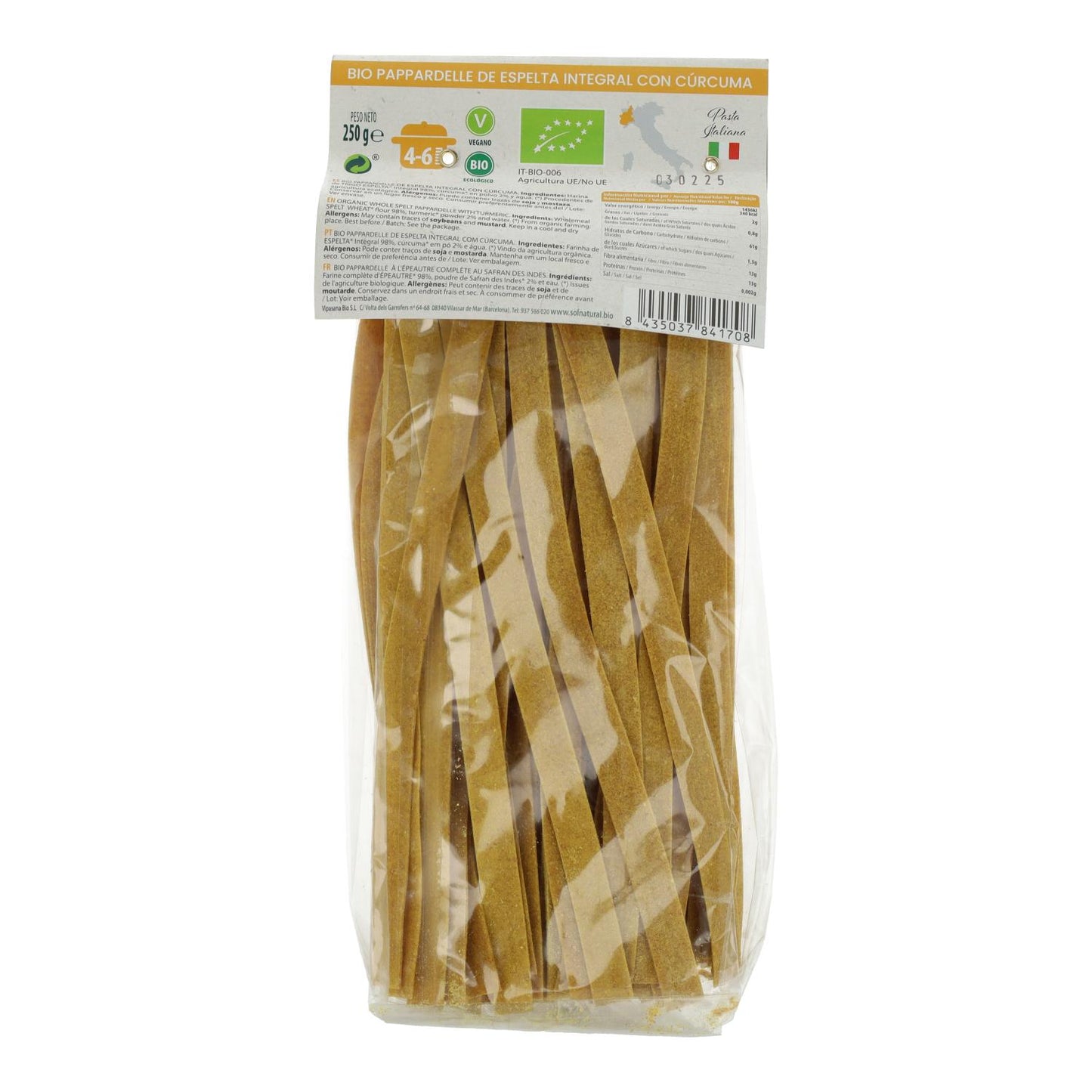 Pappardelle integrali di farro con curcuma biologica Sol Natural 250 g