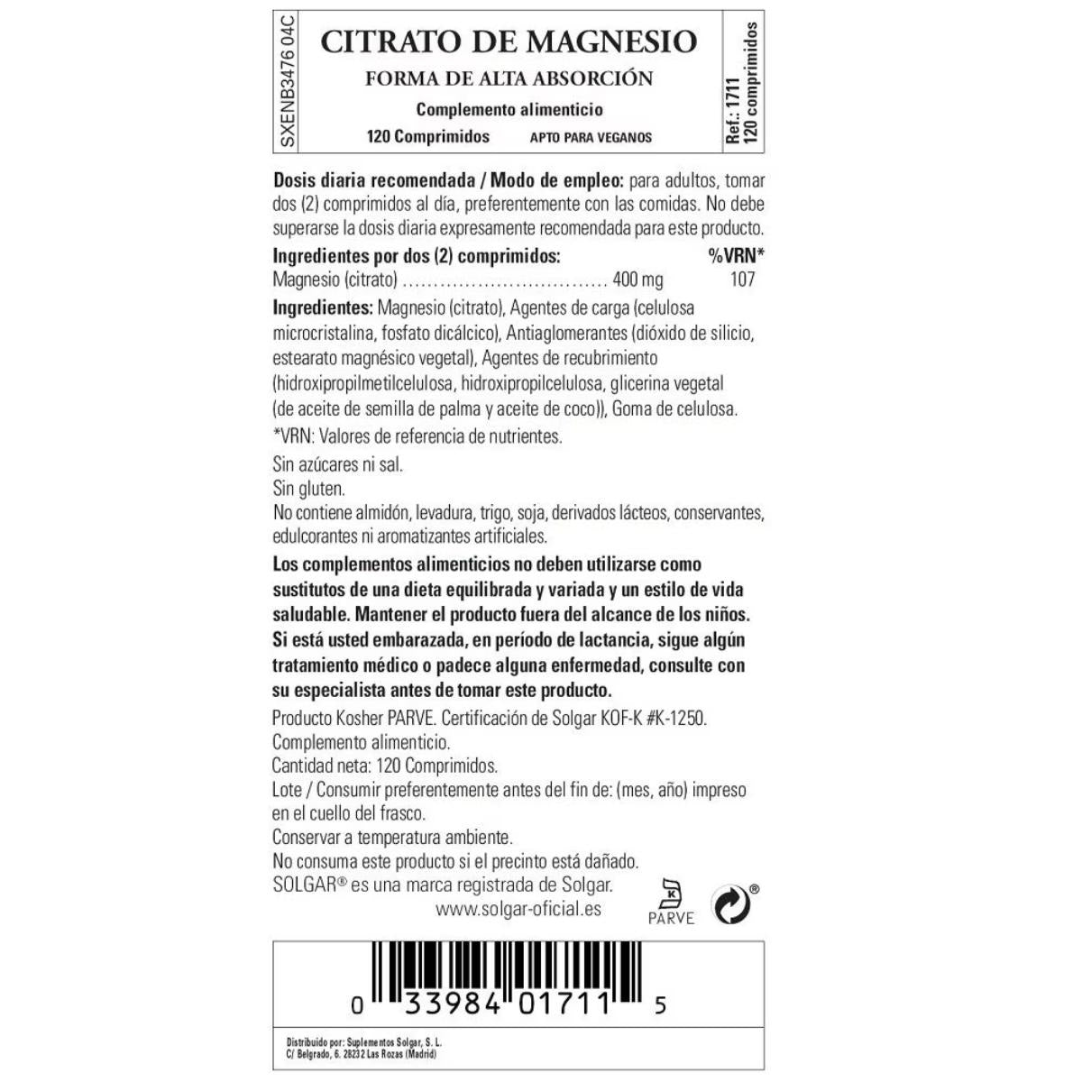 Pakket 2 x Magnesiumcitraat 120 tabletten Solgar