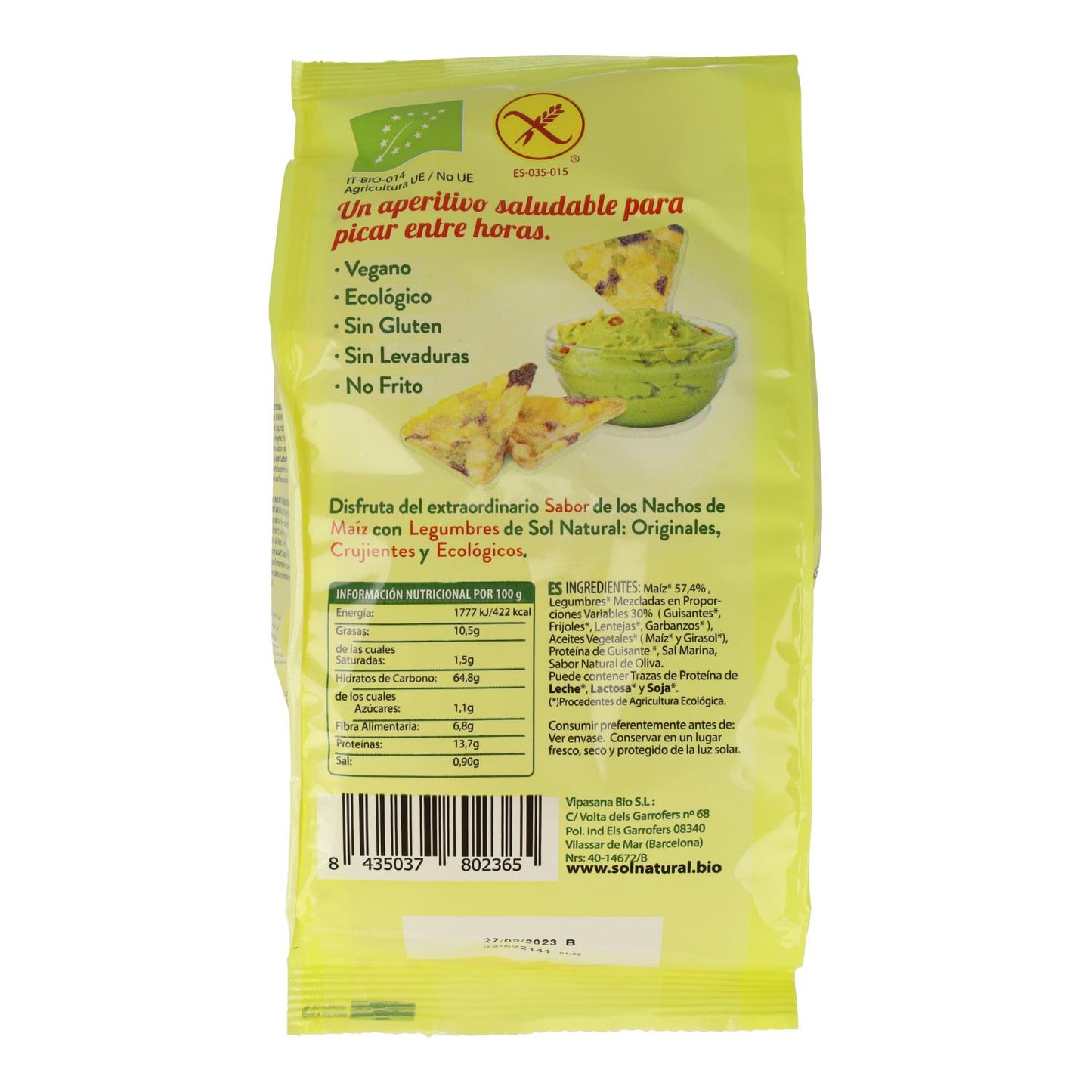 Nachos aux légumineuses bio sans gluten Sol Natural 80 g