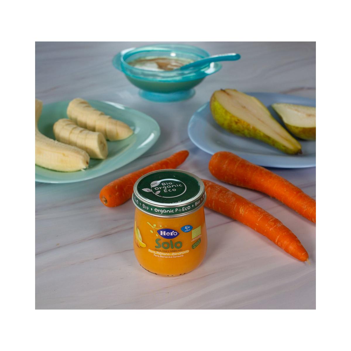Pack économique x 6 petits pots poire, banane et carotte BIO, 120 g. Hero Solo
