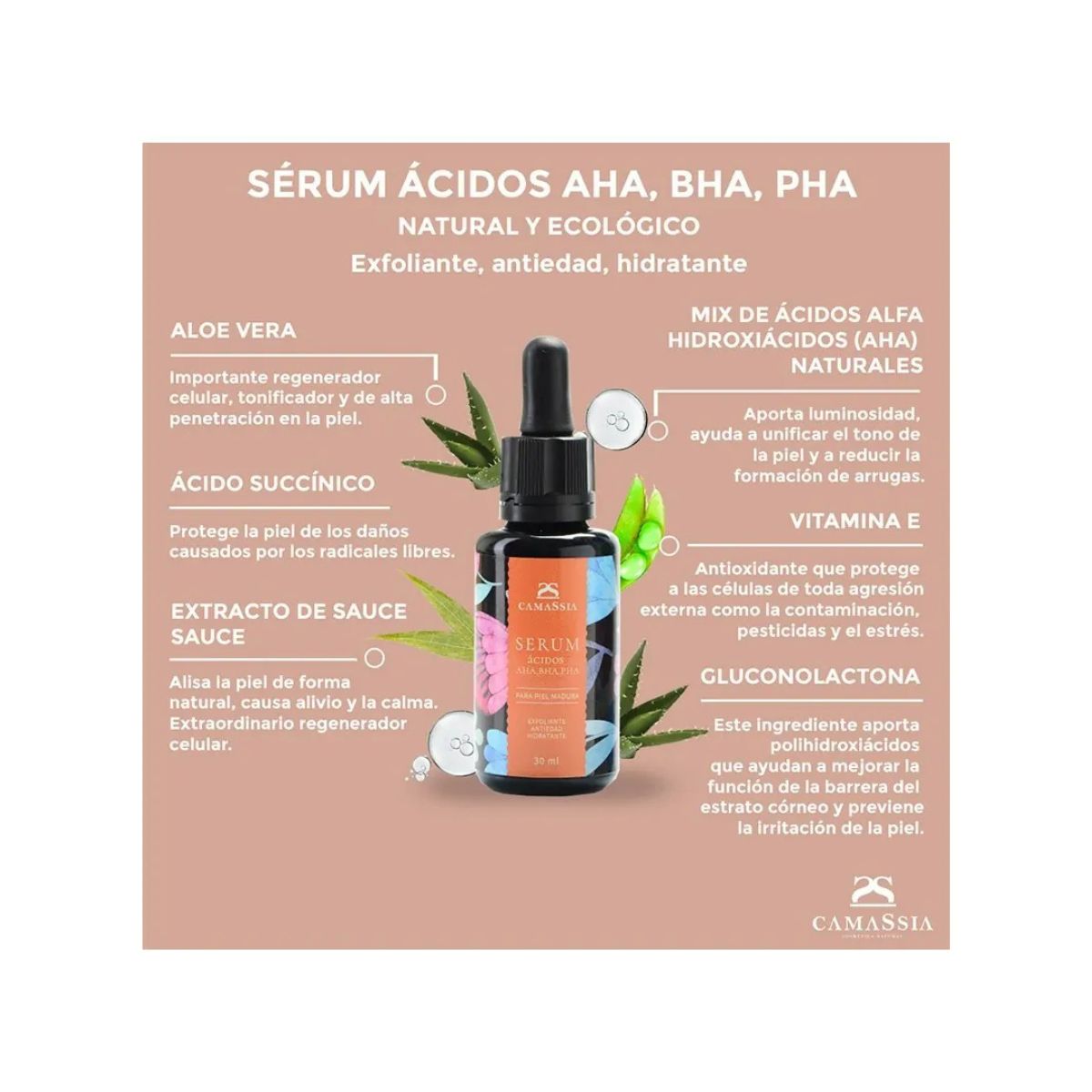Serum z kwasami AHA, BHA, PHA, Camassia, 30 ml