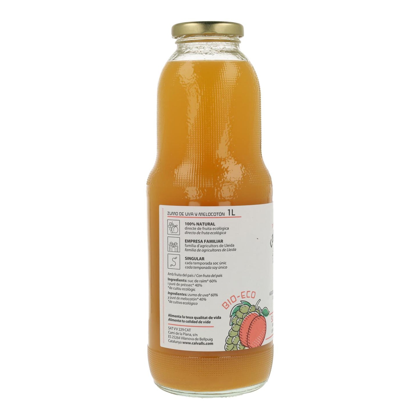 Ekologisk persiko- och druvsaft Cal Valls 1 L