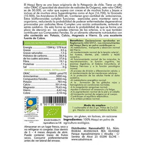 Maqui-bärpulver ECO 50 g, Salud Viva
