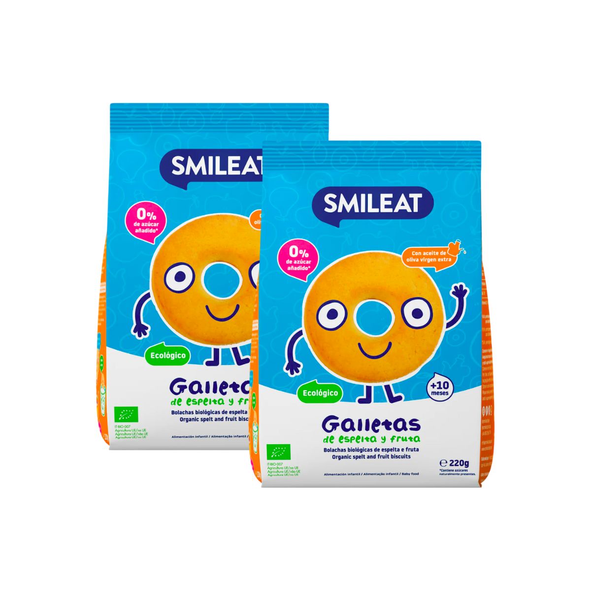 Promocyjny zestaw 2x ekologiczne ciastka dla dzieci ze speltą i jabłkiem Smileat, 220 g