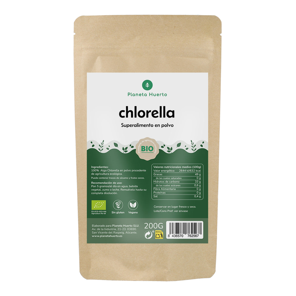 Chlorella tångpulver ECO Planeta Huerto 200 g