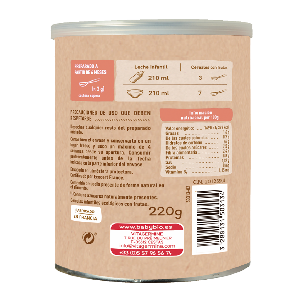 5-Korn-Brei mit Früchten ab 6 Monaten Babybio 220 g