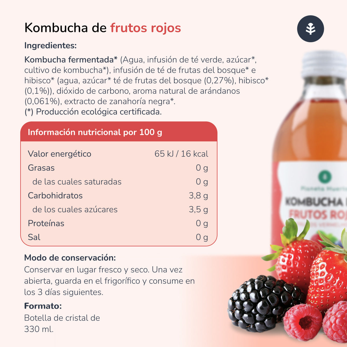 Pack 6x Kombucha ECO Fruits Rouges Planet Orchard 330 ml