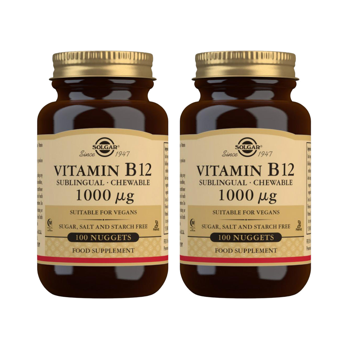 Confezione da 2x Vitamina B12 masticabile/sublinguale, 100 compresse da 1000μg
