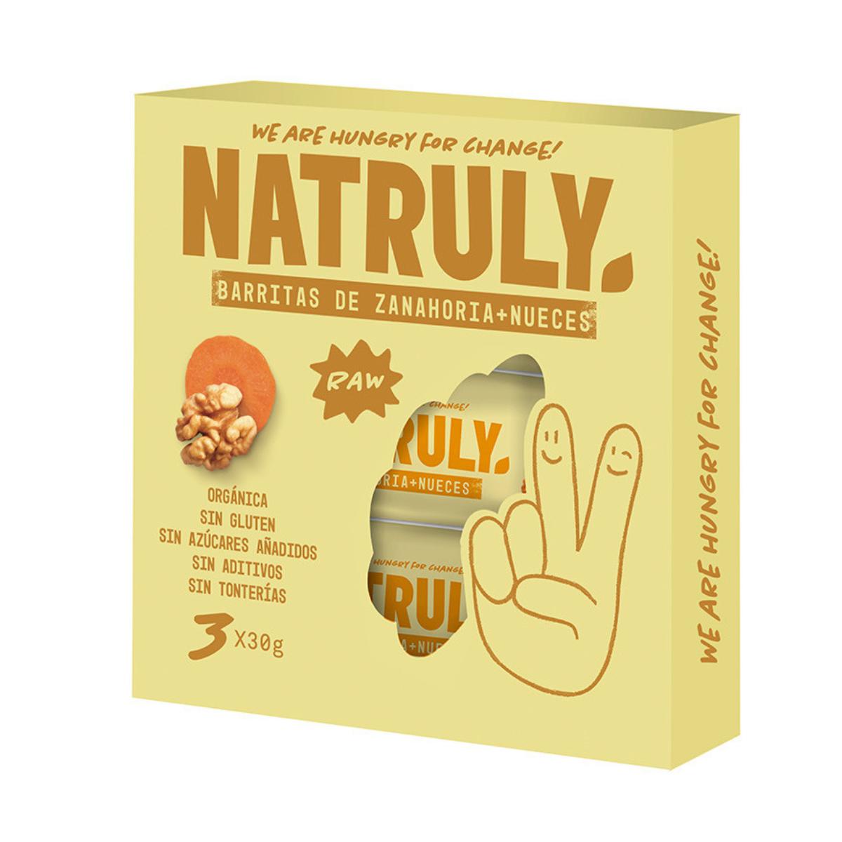 Pack of 3 x 30 g Natruly Organic Raw Carrot and Walnut Bars