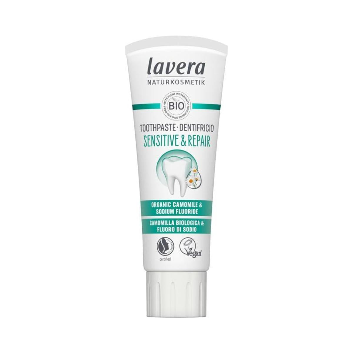 Zahnpasta für empfindliche Zähne & Reparatur – Bio-Kamille & Natriumfluorid, Lavera 75 ml