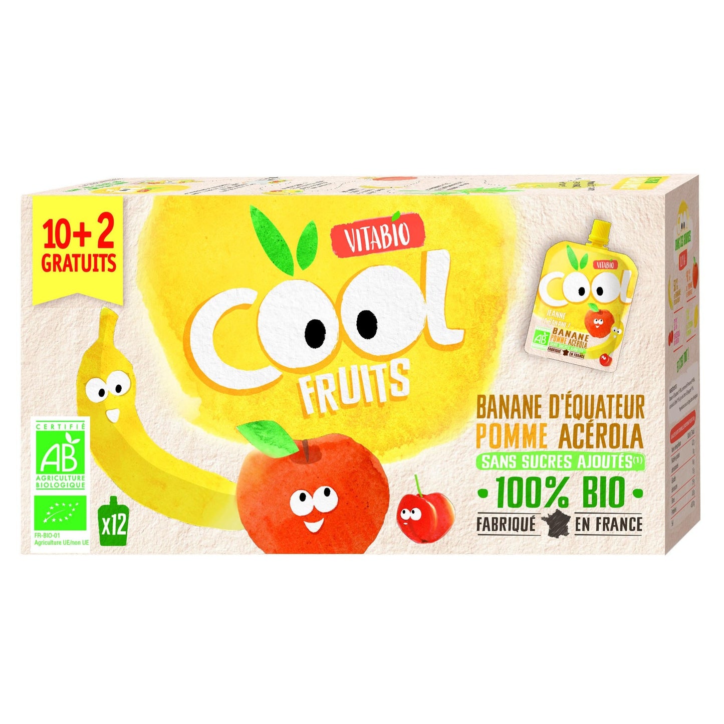 Opakowanie 12 szt. Cool Fruits Jabłko i banan 90 g VITABIO