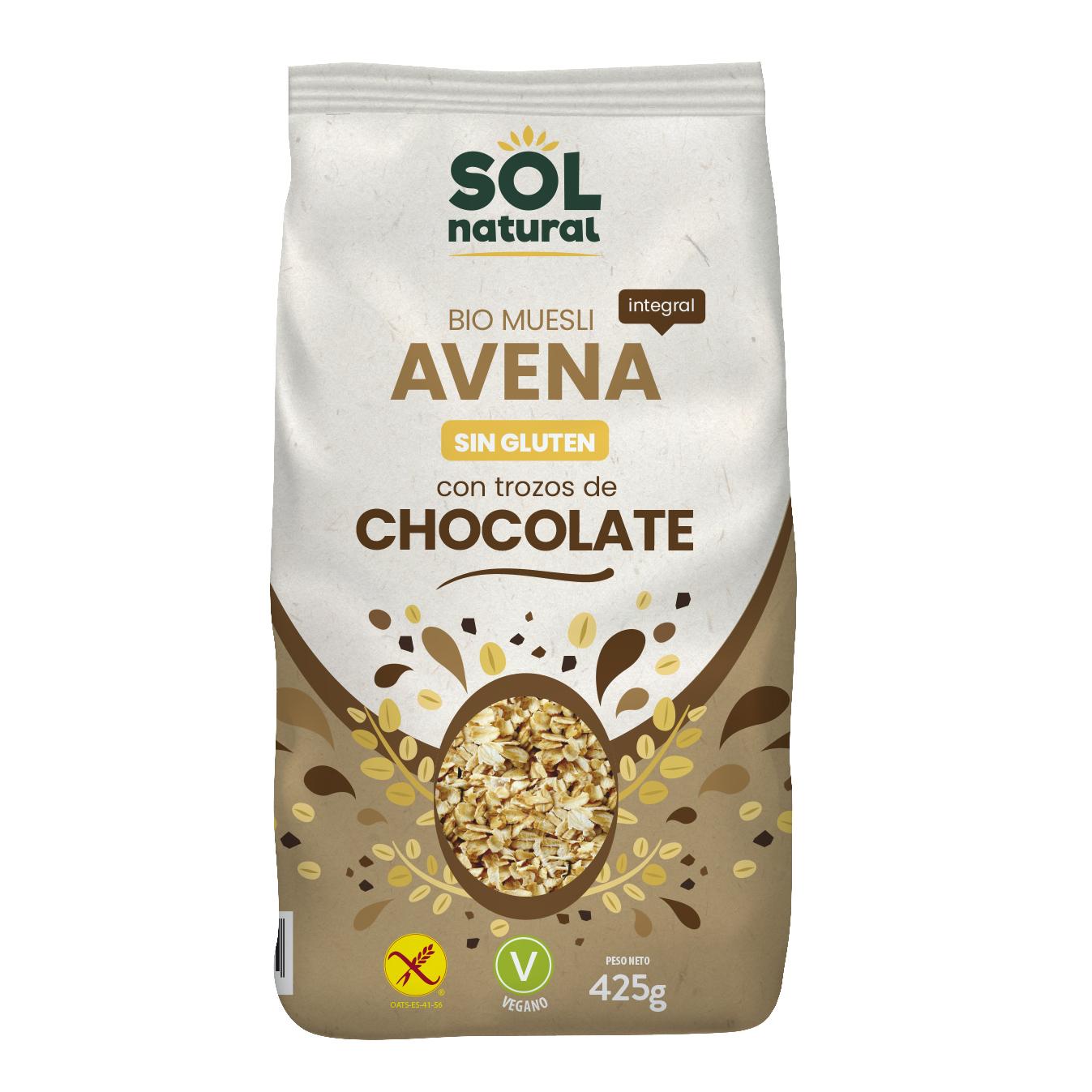 Glutenfreies Hafermüsli mit Bio-Schokoladenstückchen Sol Natural 425 g