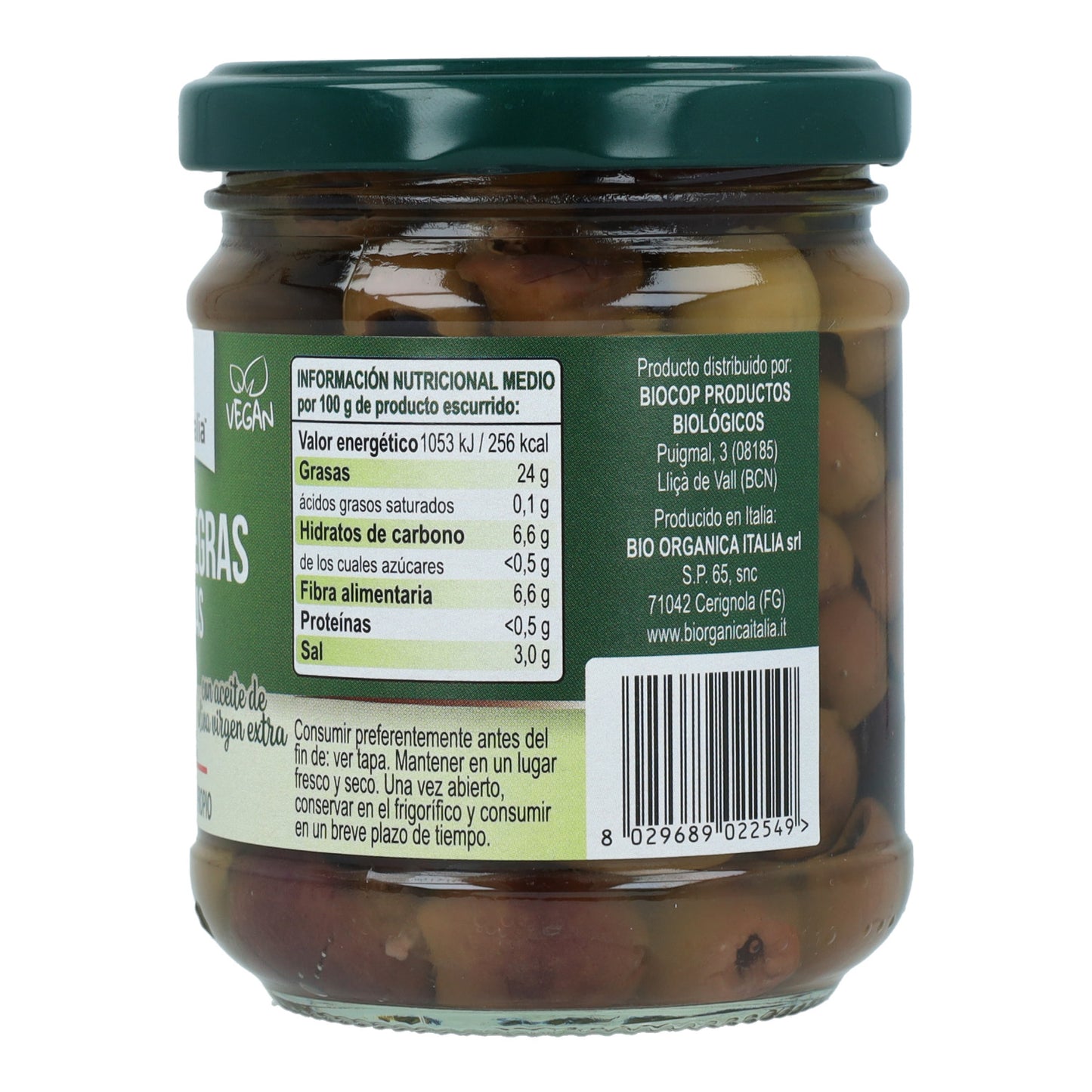 Olives noires dénoyautées bio d'Italie 190 g