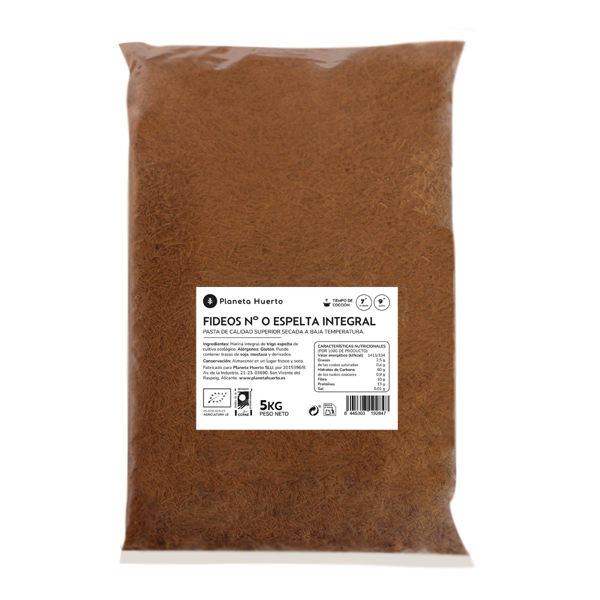 Makaron nr 0 z pełnoziarnistej pszenicy orkiszowej ECO Planeta Huerto 5 kg