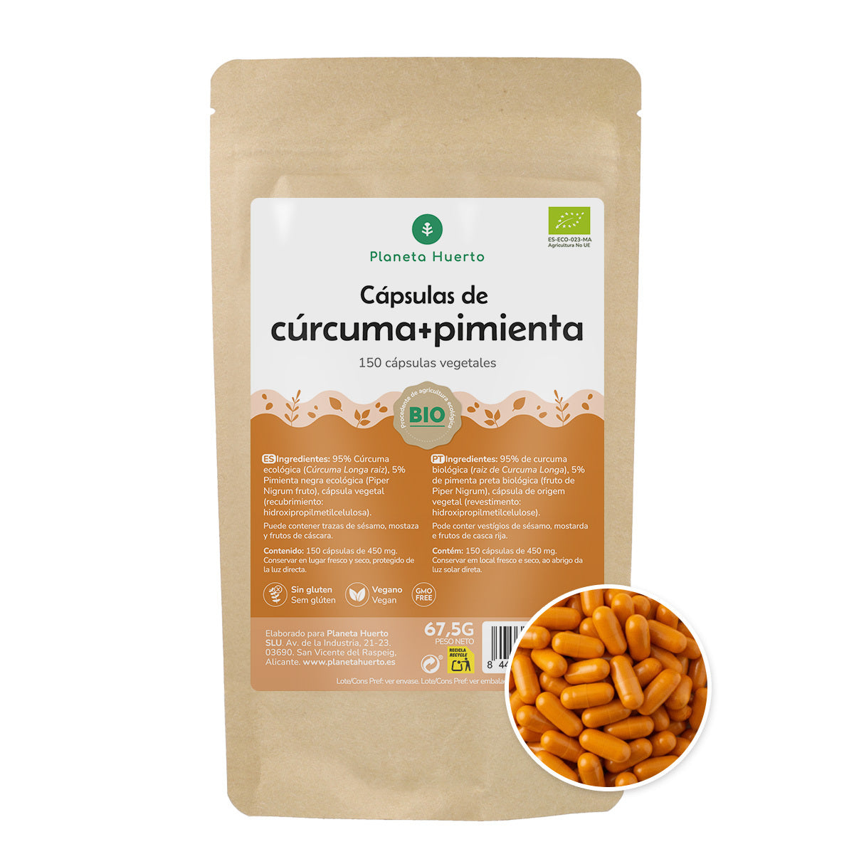 Organiczna kurkuma + organiczny pieprz Planeta Huerto 150 kapsułek
