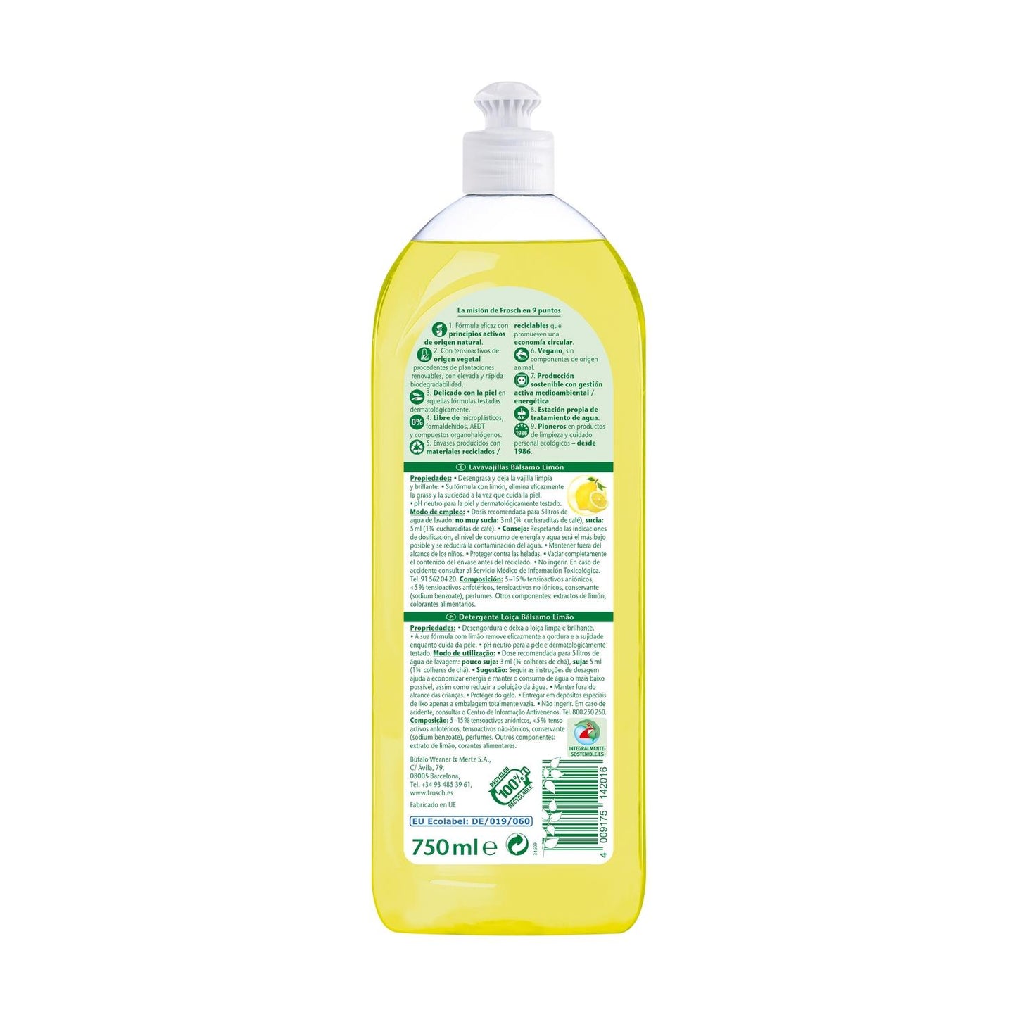 Lot de 2 liquides vaisselle citron Eco Frosch 750 ml